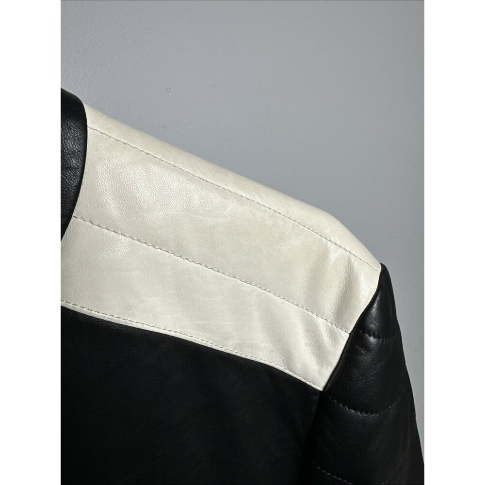 Ralph Lauren Purple Label Mens Leather Jacket Biker White‎ Black Zip Lambskin - Picture 11 of 16